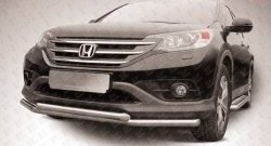 14 799 р. Двойная защита переднего бампера из труб диаметрами по 57 мм Slitkoff  Honda CR-V  RM1,RM3,RM4 (2012-2015) дорестайлинг (Нержавейка, Полированная)  с доставкой в г. Кемерово. Увеличить фотографию 1