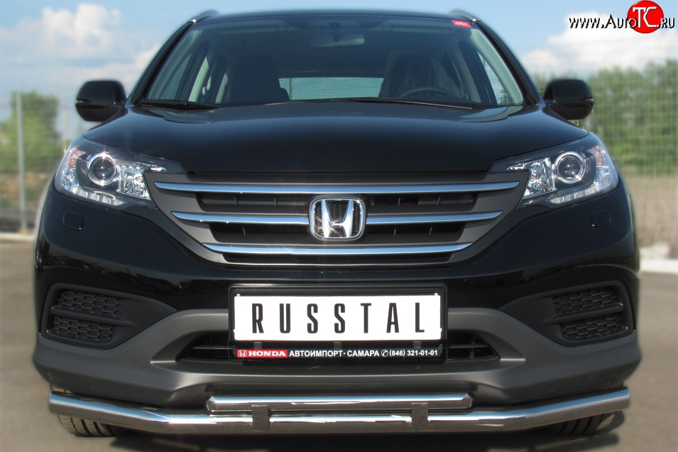 13 999 р. Защита переднего бампера (2 трубыØ75х42 и 63 мм, нержавейка) Russtal Honda CR-V RM1,RM3,RM4 дорестайлинг (2012-2015)  с доставкой в г. Кемерово