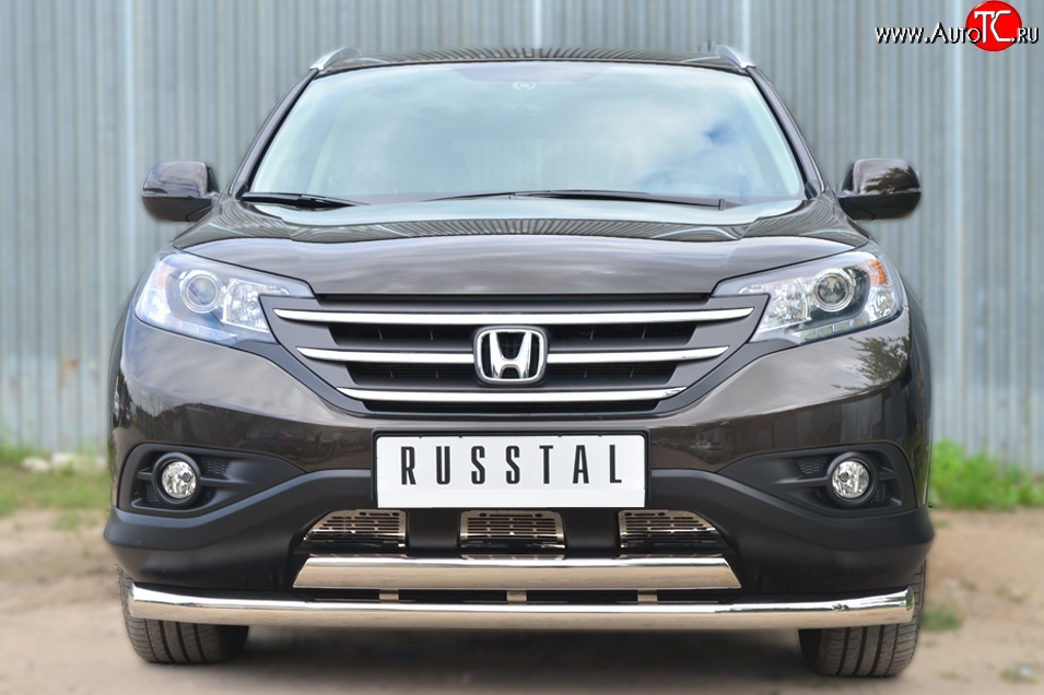 15 549 р. Защита переднего бампера (2 трубыØ76 и 75х42 мм, нержавейка) Russtal Honda CR-V RM1,RM3,RM4 дорестайлинг (2012-2015)  с доставкой в г. Кемерово