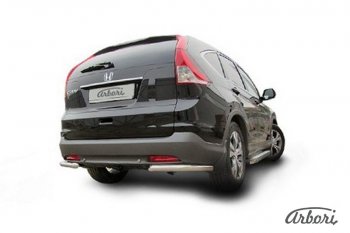 8 999 р. Защита заднего бампера Arbori (уголки, нержавейка, 1 труба d57 mm). Honda CR-V RM1,RM3,RM4 дорестайлинг (2012-2015)  с доставкой в г. Кемерово. Увеличить фотографию 2