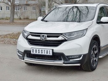 17 449 р. Защита переднего бампера (2 трубыØ42 мм, нержавейка) SLITKOFF Honda CR-V RW,RT дорестайлинг (2016-2020)  с доставкой в г. Кемерово. Увеличить фотографию 2