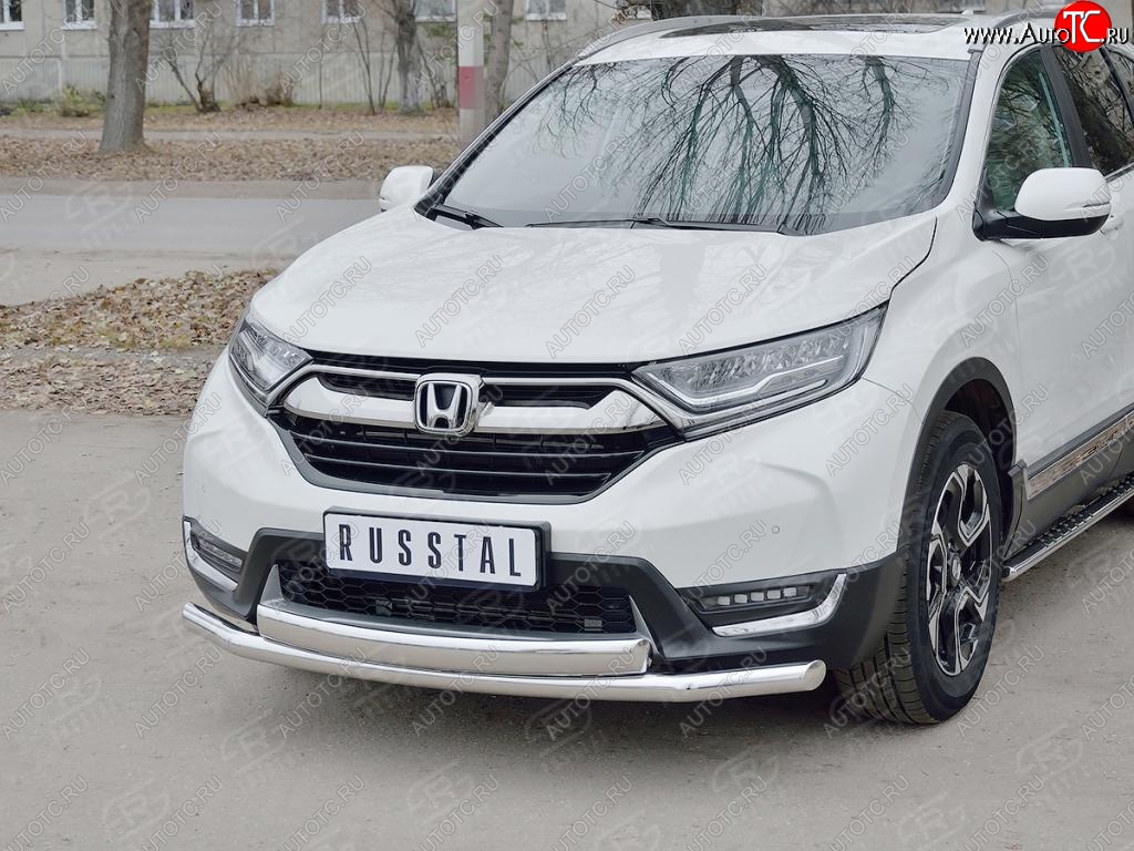 16 399 р. Защита переднего бампера (2 трубыØ63 и 75х42 мм, нержавейка) Russtal Honda CR-V RW,RT дорестайлинг (2016-2020)  с доставкой в г. Кемерово