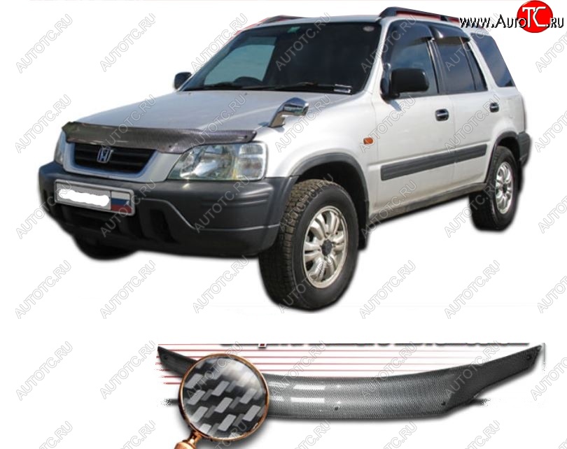 2 599 р. Дефлектор капота CA-Plastiс  Honda CR-V  RD1,RD2,RD3 (1995-2001)  дорестайлинг, рестайлинг (Шелкография карбон-серебро)  с доставкой в г. Кемерово
