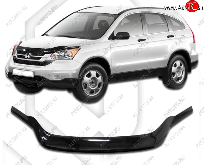 2 199 р. Дефлектор капота CA-Plastiс exclusive  Honda CR-V  RE1,RE2,RE3,RE4,RE5,RE7 (2009-2012) рестайлинг (Classic черный, Без надписи)  с доставкой в г. Кемерово