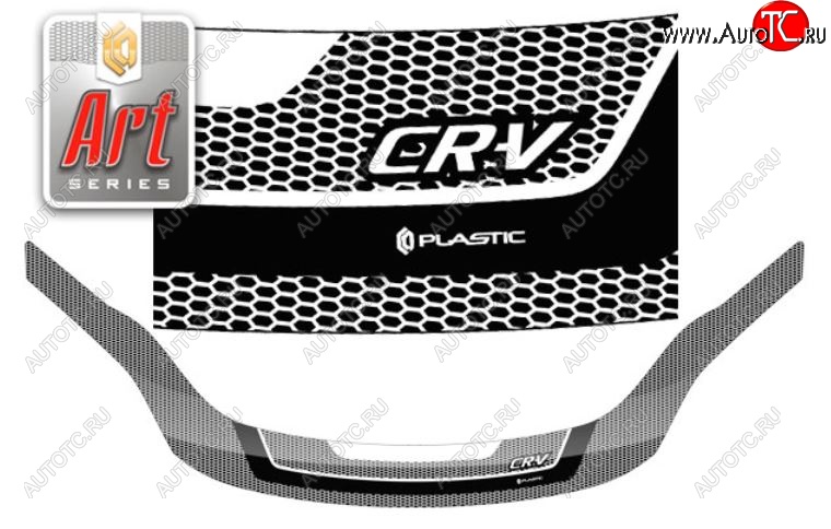 2 599 р. Дефлектор капота CA-Plastiс exclusive  Honda CR-V  RE1,RE2,RE3,RE4,RE5,RE7 (2009-2012) рестайлинг (Серия Art черная)  с доставкой в г. Кемерово