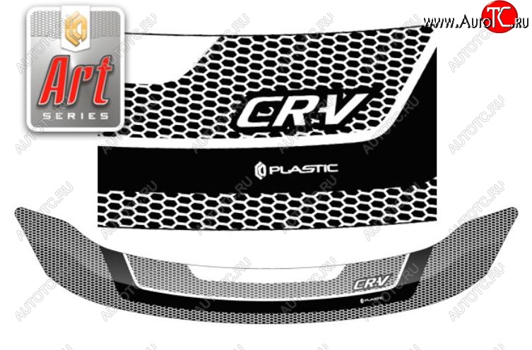 2 299 р. Дефлектор капота CA-Plastiс  Honda CR-V  RE1,RE2,RE3,RE4,RE5,RE7 (2009-2012) рестайлинг (Серия Art черная)  с доставкой в г. Кемерово