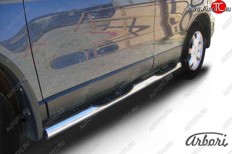14 579 р. Защита штатных порогов Arbori (с проступью, нержавейка, d76 mm). Honda CR-V RE1,RE2,RE3,RE4,RE5,RE7 рестайлинг (2009-2012)  с доставкой в г. Кемерово