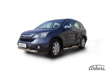 14 579 р. Защита переднего бампера Arbori (нержавейка, 2 трубы d57 и 57 mm) Honda CR-V RE1,RE2,RE3,RE4,RE5,RE7 рестайлинг (2009-2012)  с доставкой в г. Кемерово. Увеличить фотографию 2
