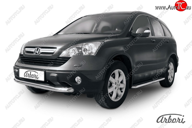 13 319 р. Защита переднего бампера Arbori (нержавейка, 1 труба d76 mm). Honda CR-V RE1,RE2,RE3,RE4,RE5,RE7 рестайлинг (2009-2012)  с доставкой в г. Кемерово
