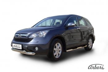 8 369 р. Защита переднего бампера Arbori (2 трубы d76 и 57 mm) Honda CR-V RE1,RE2,RE3,RE4,RE5,RE7 рестайлинг (2009-2012) (черная)  с доставкой в г. Кемерово. Увеличить фотографию 2