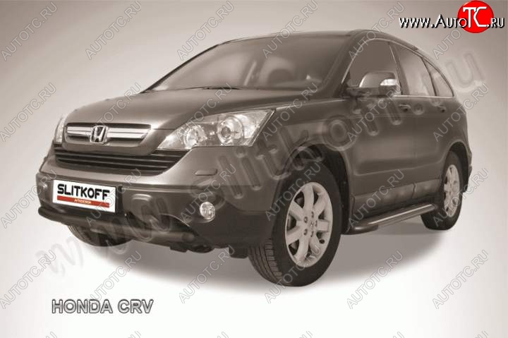 8 199 р. Защита переднего бампера из трубы d57 Slitkoff (дуга) Honda CR-V RE1,RE2,RE3,RE4,RE5,RE7 рестайлинг (2009-2012) (Цвет: серебристый)  с доставкой в г. Кемерово