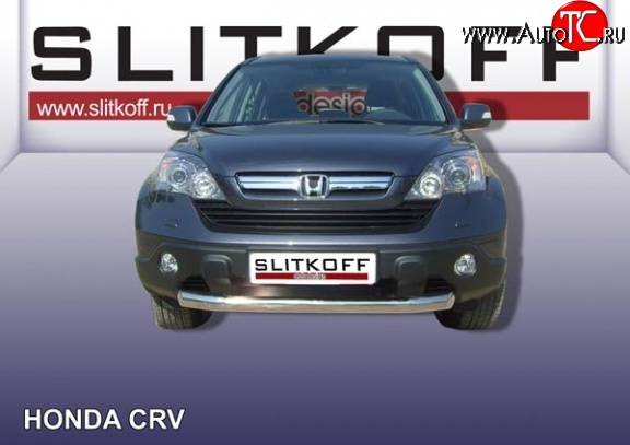 13 499 р. Одинарная защита переднего бампера диаметром 76 мм Slitkoff Honda CR-V RE1,RE2,RE3,RE4,RE5,RE7 рестайлинг (2009-2012) (Нержавейка, Полированная)  с доставкой в г. Кемерово