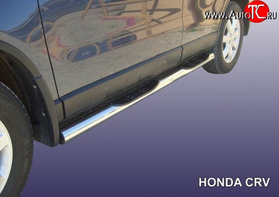 17 699 р. Защита порогов из трубы d76 мм с пластиковыми вставками для ног Slitkoff Honda CR-V RE1,RE2,RE3,RE4,RE5,RE7 рестайлинг (2009-2012) (Нержавейка, Полированная)  с доставкой в г. Кемерово
