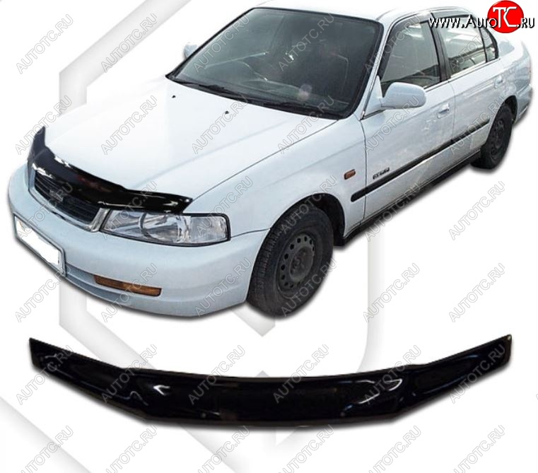 2 159 р. Дефлектор капота (MB3, MB4, MB5) CA-Plastic  Honda Domani  MB (1997-2000) (Classic черный, Без надписи)  с доставкой в г. Кемерово
