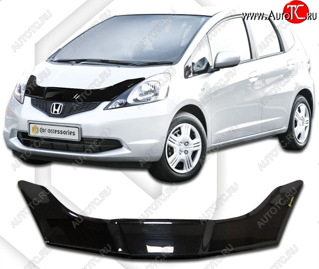 2 399 р. Дефлектор капота CA-Plastic  Honda Fit  GE (2007-2010) дорестайлинг (Classic черный, Без надписи)  с доставкой в г. Кемерово