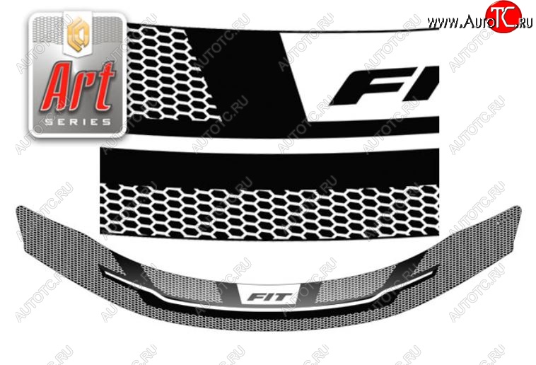 2 399 р. Дефлектор капота CA-Plastiс  Honda Fit ( GP,GK,  3,  3 GP,GK) (2013-2020)  дорестайлинг, GP,GK 1-ый рестайлинг, 2-ой рестайлинг (Серия Art черная)  с доставкой в г. Кемерово