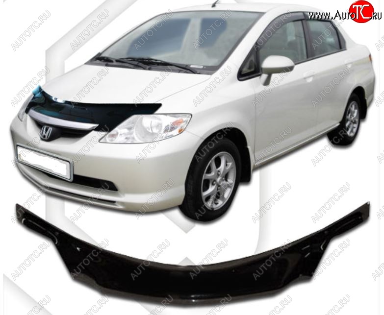 2 199 р. Дефлектор капота (D-6;7;8;9) CA-Plastiс exclusive  Honda Fit Aria  GD (2002-2005) дорестайлинг седан (Classic черный, Без надписи)  с доставкой в г. Кемерово