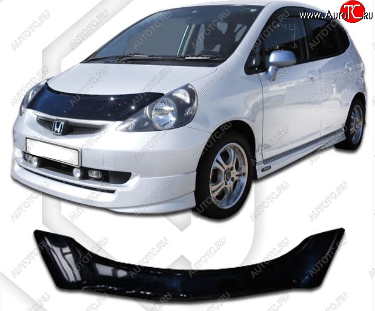 2 299 р. Дефлектор капота GD1-GD4 CA-Plastic  Honda Fit  1 (2001-2007) GD дорестайлинг, GD 1-ый рестайлинг, GD 2-ой рестайлинг (Classic черный, Без надписи)  с доставкой в г. Кемерово