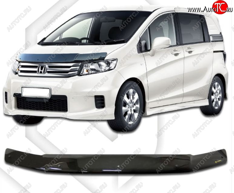 2 079 р. Дефлектор капота CA-Plastiс Honda Freed Spike 1  дорестайлинг минивэн (2010-2011) (Classic черный, Без надписи)  с доставкой в г. Кемерово