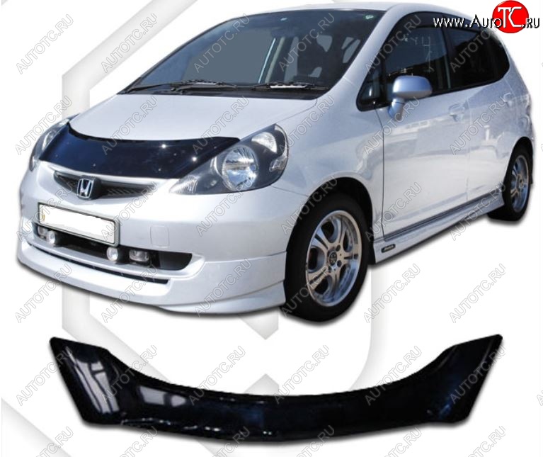 2 299 р. Дефлектор капота CA-Plastic  Honda Jazz (2001-2008) (Classic черный, Без надписи)  с доставкой в г. Кемерово