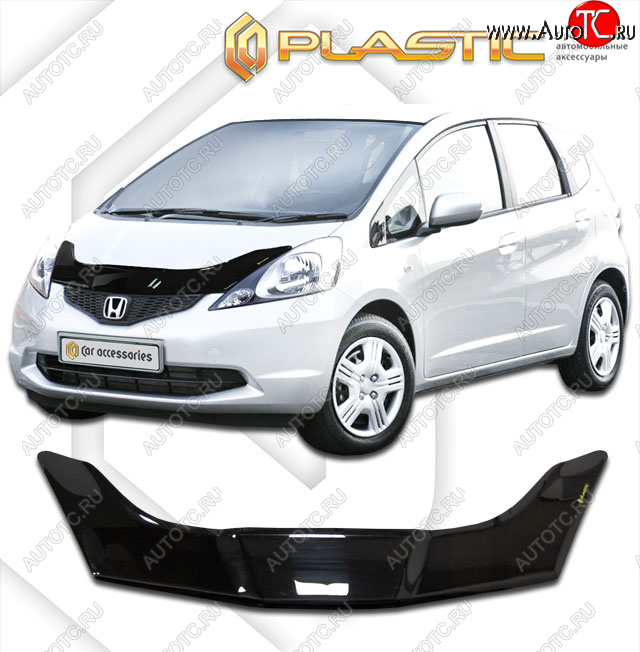 2 199 р. Дефлектор капота CA-Plastic Honda Jazz (2008-2015) (Classic черный, Без надписи)  с доставкой в г. Кемерово