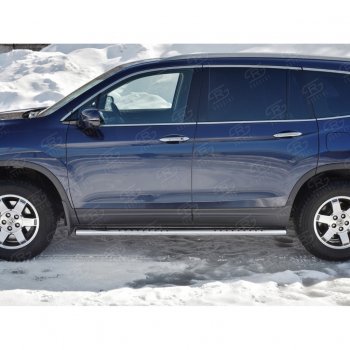 19 399 р. Пороги 120х60 Russtal (овал с поступью) Honda Pilot YF6 дорестайлинг (2016-2019)  с доставкой в г. Кемерово. Увеличить фотографию 2