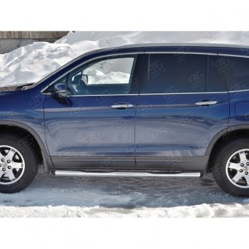 24 549 р. Пороги труба d76 с накладкой SLITKOFF (вариант №1) Honda Pilot YF6 дорестайлинг (2016-2019)  с доставкой в г. Кемерово. Увеличить фотографию 2