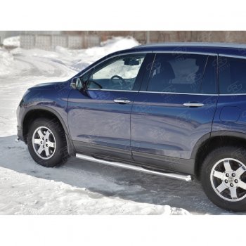 24 549 р. Пороги труба d76 с накладкой SLITKOFF (вариант №1) Honda Pilot YF6 дорестайлинг (2016-2019)  с доставкой в г. Кемерово. Увеличить фотографию 3
