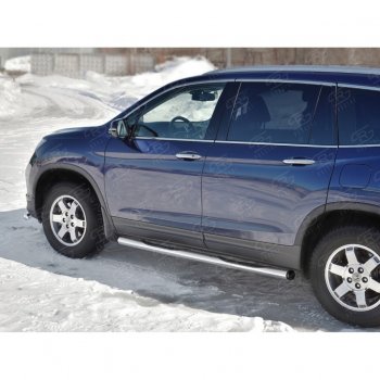22 549 р. Пороги труба d76 с накладкой SLITKOFF (вариант №2) Honda Pilot YF6 дорестайлинг (2016-2019)  с доставкой в г. Кемерово. Увеличить фотографию 3