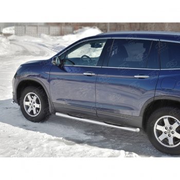 24 549 р. Пороги труба d76 с накладкой SLITKOFF (вариант №3) Honda Pilot YF6 дорестайлинг (2016-2019)  с доставкой в г. Кемерово. Увеличить фотографию 3