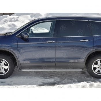 24 649 р. Пороги труба d42 с листом SLITKOFF (вариант №1)  Honda Pilot  YF6 (2016-2019) дорестайлинг  с доставкой в г. Кемерово. Увеличить фотографию 2
