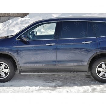 16 649 р. Пороги d75х42 Russtal (овал с проступью) Honda Pilot YF6 дорестайлинг (2016-2019)  с доставкой в г. Кемерово. Увеличить фотографию 2