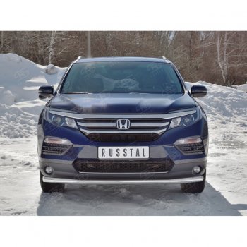 19 499 р. Защита переднего бампера (Ø63 мм, нержавейка) SLITKOFF  Honda Pilot  YF6 (2016-2019) дорестайлинг  с доставкой в г. Кемерово. Увеличить фотографию 3