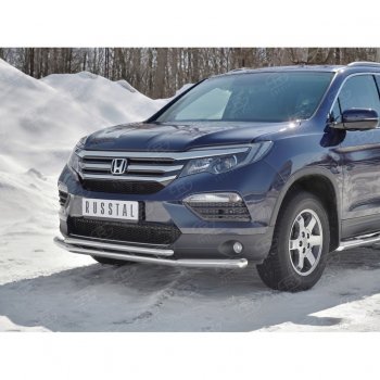 21 699 р. Защита переднего бампера (2 трубы Ø63 и 42 мм, нержавейка) SLITKOFF  Honda Pilot  YF6 (2016-2019) дорестайлинг  с доставкой в г. Кемерово. Увеличить фотографию 3