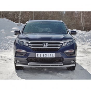 21 699 р. Защита переднего бампера (2 трубы Ø63 и 42 мм, нержавейка) SLITKOFF  Honda Pilot  YF6 (2016-2019) дорестайлинг  с доставкой в г. Кемерово. Увеличить фотографию 4