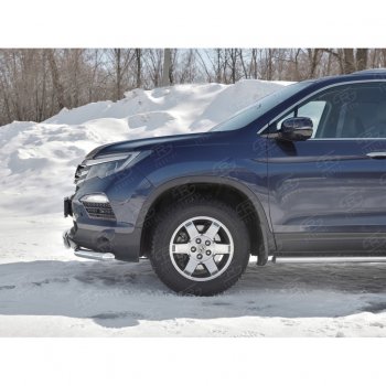 17 299 р. Защита переднего бампера (2 трубы Ø63 и 75х42 мм, нержавейка) Russtal Honda Pilot YF6 дорестайлинг (2016-2019)  с доставкой в г. Кемерово. Увеличить фотографию 2