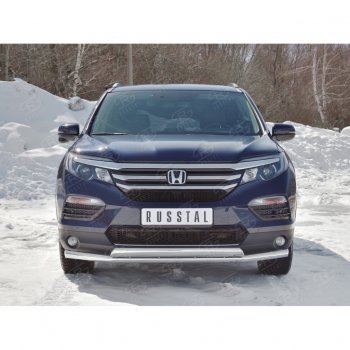 17 299 р. Защита переднего бампера (2 трубы Ø63 и 75х42 мм, нержавейка) Russtal Honda Pilot YF6 дорестайлинг (2016-2019)  с доставкой в г. Кемерово. Увеличить фотографию 4