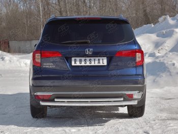 19 799 р. Защита заднего бампера (2 трубы Ø63 и 42 мм, нержавейка) SLITKOFF  Honda Pilot  YF6 (2016-2019) дорестайлинг  с доставкой в г. Кемерово. Увеличить фотографию 4