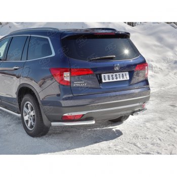 18 499 р. Защита заднего бампера (Ø63 мм уголки, нержавейка) SLITKOFF  Honda Pilot  YF6 (2016-2019) дорестайлинг  с доставкой в г. Кемерово. Увеличить фотографию 2