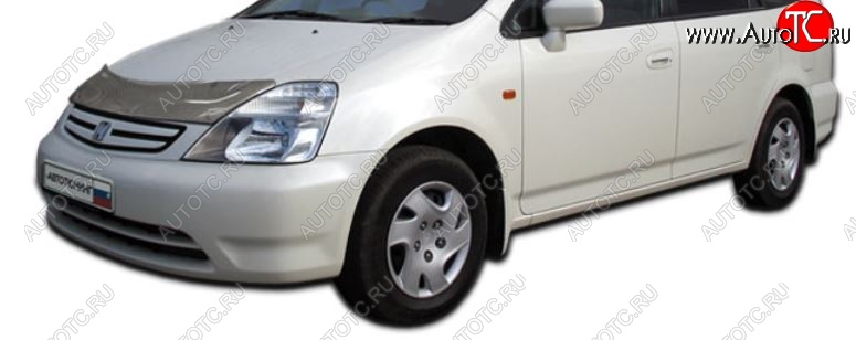 2 799 р. Дефлектор капота CA-Plastic  Honda Stream  1 RN1,RN3 (2000-2004)  дорестайлинг (Шелкография карбон-серебро)  с доставкой в г. Кемерово