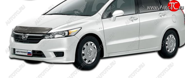 2 799 р. Дефлектор капота CA-Plastic  Honda Stream  2 RN6,RN7, RN8, RN9 (2006-2009) дорестайлинг (Шелкография карбон-серебро)  с доставкой в г. Кемерово