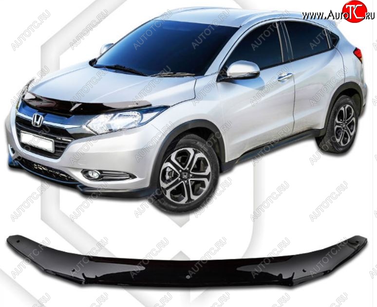 2 159 р. Дефлектор капота CA-Plastiс Honda Vezel RU3, RU4, RU1, RU2 дорестайлинг (2013-2018) (Classic черный, Без надписи)  с доставкой в г. Кемерово