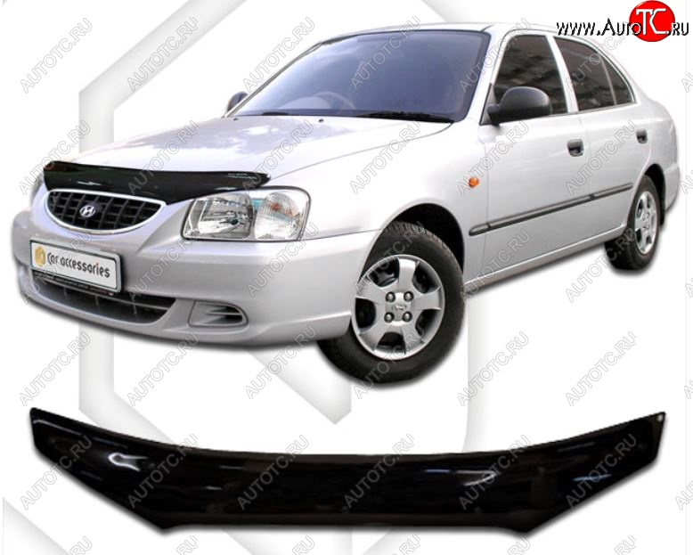 2 079 р. Дефлектор капота CA-Plastic Hyundai Accent седан ТагАЗ (2001-2012) (Classic черный, Без надписи) с доставкой в г. Кемерово Увеличить фотографию 1 2 079 р. Дефлектор капота CA-Plastic Hyundai Accent седан ТагАЗ (2001-2012) (Classic черный, Без надписи) с доставкой в г. Кемерово