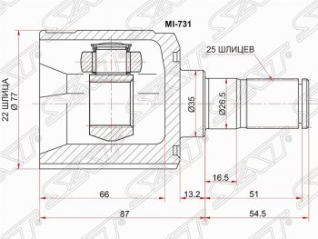 ШРУС SAT (внутренний, 22*25*35 мм) Hyundai Accent  седан ТагАЗ - Getz  TB
