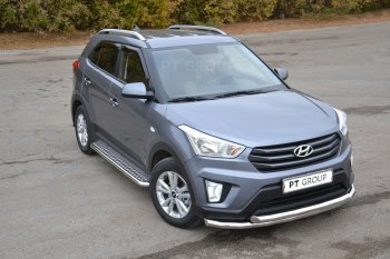 27 449 р. Порожки для ног из трубы Ø51 с алюминиевой площадкой Petroil Tuning  Hyundai Creta  GS (2015-2021) дорестайлинг, рестайлинг (Нержавеющая полированная сталь)  с доставкой в г. Кемерово. Увеличить фотографию 1