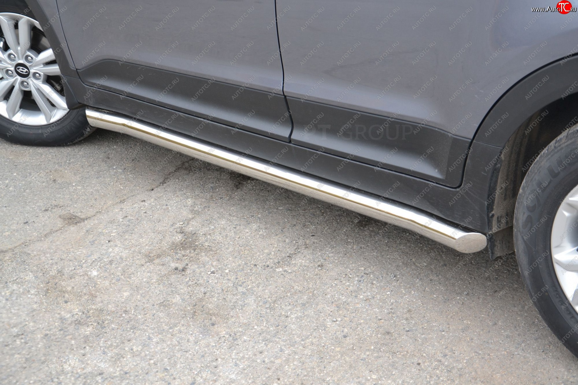22 349 р. Защита порогов вогнутая из трубы Ø63 Petroil Tuning  Hyundai Creta  GS (2015-2021) дорестайлинг, рестайлинг (Нержавеющая полированная сталь)  с доставкой в г. Кемерово