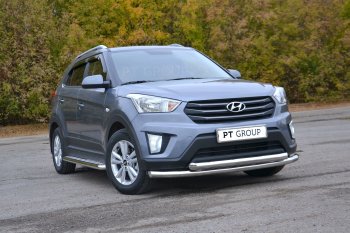 22 699 р. Защита переднего бампера двойная из труб d63/63 мм Petroil Tuning  Hyundai Creta  GS (2015-2021) дорестайлинг, рестайлинг (Нержавеющая полированная сталь)  с доставкой в г. Кемерово. Увеличить фотографию 1