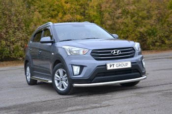 21 099 р. Защита переднего бампера одинарная из трубы d63 мм Petroil Tuning Hyundai Creta GS рестайлинг (2019-2021) (Нержавеющая полированная сталь)  с доставкой в г. Кемерово. Увеличить фотографию 2