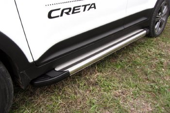 Пороги алюминиевые Slitkoff Hyundai Creta  GS (2015-2021) дорестайлинг, рестайлинг (Luxe Silver)