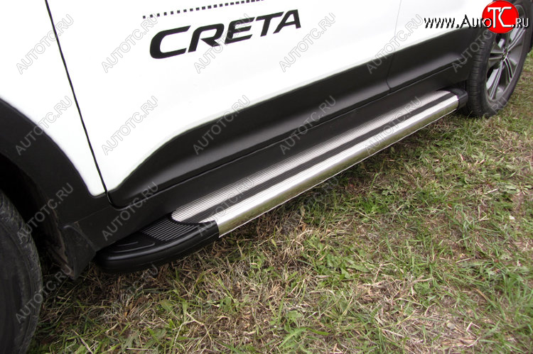 10 699 р. Пороги алюминиевые Slitkoff  Hyundai Creta  GS (2015-2021) дорестайлинг, рестайлинг (Luxe Silver)  с доставкой в г. Кемерово